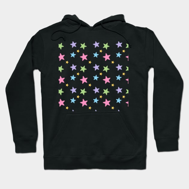 Rainbow Stars Pattern in Black Hoodie by Kelly Gigi